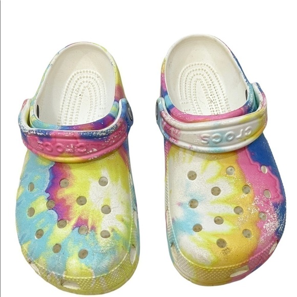 Crocs Unisex Clogs Shoes Yellow Blue Tie Dye Slip On Slingback Cut Out M5/W7 - Picture 6 of 7